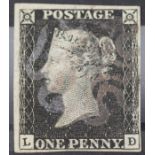 GB 1840 1d black 4 good to big margins cancelled by what appears to be a grey MX status unknown