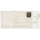 GB Aug 30 1841 entire bearing deeply blues 1d red Newbury to Blackburn, appropriate bag stamps
