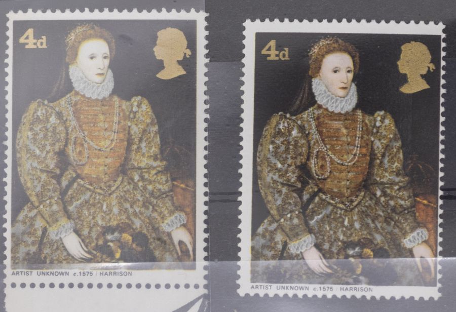 GB SG 7716 1968 paintings 4d missing vermilion UN/M with normal