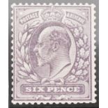 GB S.G 246 1907 6d slate purple um/m wmk identifies as sheet corner stamp