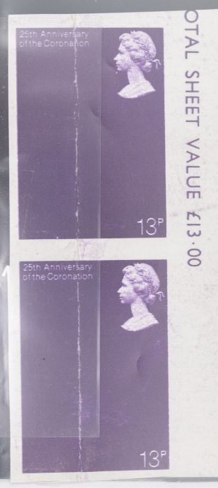 GB 1978 Coronation SG 1062 imperforate pair with missing gold