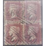 Gibraltar GB used in 1d ruse red plate 142 aFU block of 4 with A26 cancel scarce