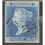 GB 1851 2d blue plate 3 lovely 4 margin stamp with scarce distinctive Dumfries MX