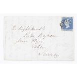 GB entire bearing 1841 2d blue addressed to Lady Byron widow of Lord Byron at Esher