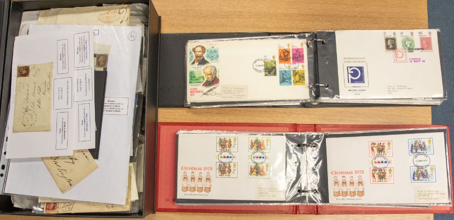 A box file containing mainly GB 1d red covers, a wide variety inc Bishop marks, MX Irish duplex