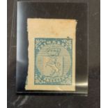 Norway. 1855 4Sk, SG1. Four margins, part of adjacent stamp bottom left. Mint, hinge remains. Cat £