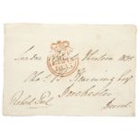 Large piece with free stamp for April 1833 stated to be Sir Robert Peels stamp