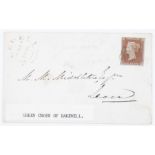 GB SG 7 1841 1d on cover with Bakewell cancel and MX grey green tying adhesive