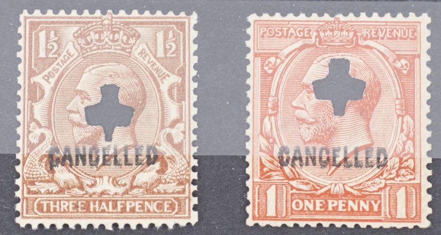 GB SG 419x, 420x 1924 1d, 1 1/2d, punches and stamped cancelled, cat £150