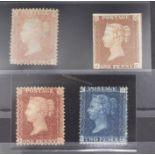 GB small 4 mint surface printed range, 1d red imperf, 1d red perf 2, and 2d blue, good to fine