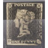 GB 1840 1d black, 4 margins cancelled black MX