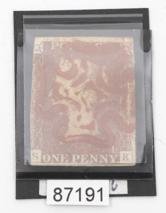 GB 1841 1d red, brown WMK small crown diel, alph 1 imperforate Perkins Bacon ptg, a used example