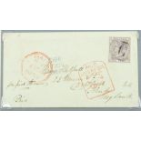 Gibraltar GB used in, cover to England bearing 6d lilac G cancel partial ship letter in blue,