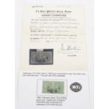 GB QV 1/= pair PL4 cancelled clear C57 Greytown Nicaragua, RPS cert accompanies, possibly unique