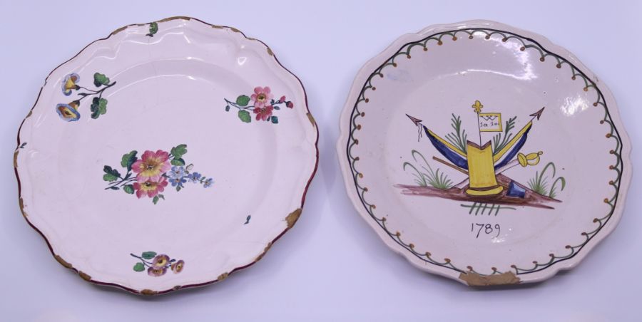 Two French faience French revolution interest plates