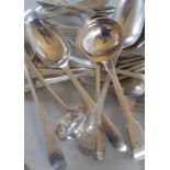 A large collection of various silver flatware, including 18th cent bright cut spooons, ladles and