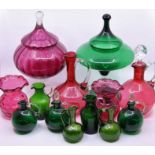 A large collection of glassware to include cranberry glass and similar