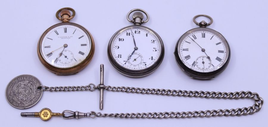 A collection of various pocket watches and an Albert chain (qty)