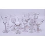 A collection of 18th cent and later Wine glasses including air twist, rummer, facetted stem and