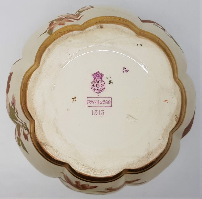 A late 19th century Royal Worcester blush ivory melon shape rose jar and cover, shape 1313, hand - Image 2 of 2