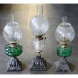 Three 19th cent oil lamps