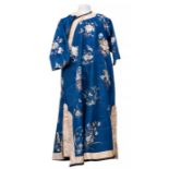 A Chinese Republican period robe, dark blue silk ground