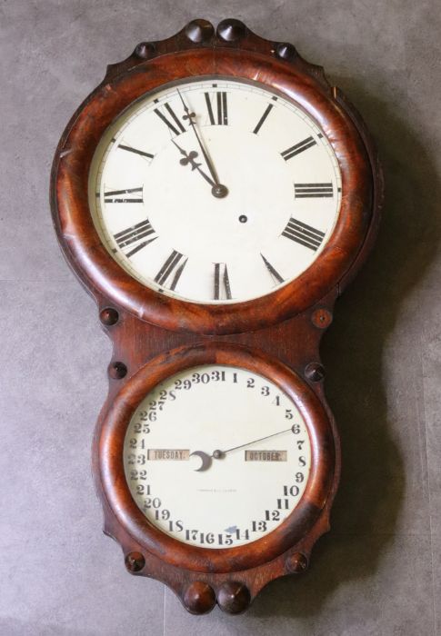 A scarce Double dial calendar wall clock by Seth Thomas