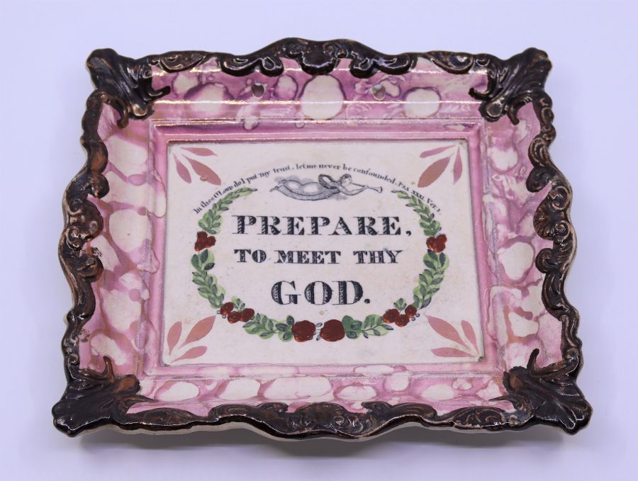 A 19th cent Sunderland lustre plate " Prepare to meet Thy God"