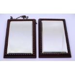 A pair of early 20th cent writhen wood , bevelled plate mirrors  29 x 20cm