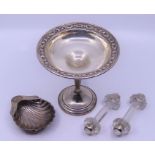 An American Gorham silver tazza ,  knife rests and slver scallop dish