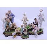 A collection of continental porcelain figures