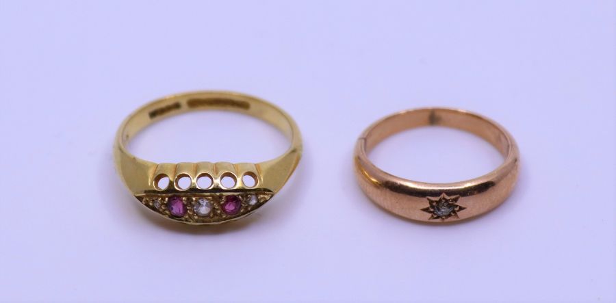 2 x gold rings, single diamond