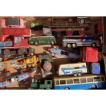 Tinplate: A collection of assorted tinplate and plastic vehicles. Some playwear. Please study