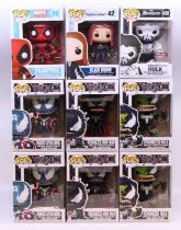 Funko: A collection of nine Funko Pop! Marvel boxed figures to comprise: Deadpool 20, Black Widow