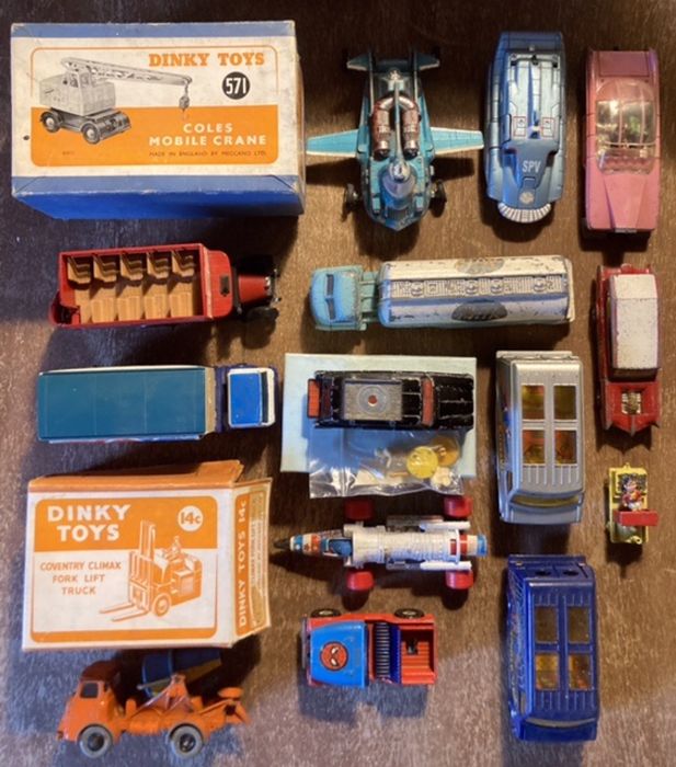 Diecast: A collection of assorted diecast vehicles to include Corgi, Matchbox, Dinky, some TV & Film