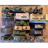 Diecast: A collection of assorted diecast Dinky military vehicles plus others, in playworn