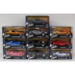 Fast & Furious: A collection of ten boxed modern Jada, Fast & Furious 1:24 scale diecast vehicles.