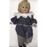 Doll: A collection of assorted dolls to include two rag dolls 26” tall, Vinyl head doll with cloth