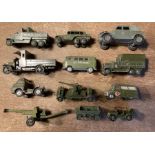 Diecast: A collection of assorted diecast mostly Dinky Military vehicles, in play worn condition.