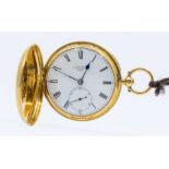 An early 20th century 18ct gold hunter pocket watch, by McCabe Royal exchange London, white enamel