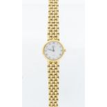 Omega - a ladies Omega De Ville 18ct gold wristwatch, round white dial with roman numeral markers,