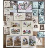 WWI postcards & Midget Message Cards with other postcards, two signed promotional pictures  one of