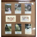 Framed WW1 postcards complete sets of ‘I’ll Dream of you’ 1, 2 & 3 and ‘Jesu Lover of my Sole‘ 1,