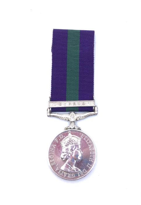 An Elizabeth II General Service Medal 1918-1962 with Cyprus clasp, awarded to Pte. J. Maxwell, S/