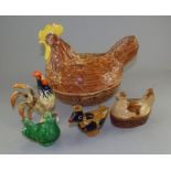 Collection of chickens and birds , consisting of a hen egg nest , by Price Kensington 26 cm long ,