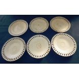Set of 6 French creamware dessert plates , with moulded basket weave decoration and reticulated