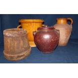 Large French 2 handled terracotta garden pot from Breve 29 cm high , Large pottery jug possibly