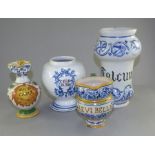 Collection of Italian and French apothecary jars and jugs , 19th C . The French examples decorated