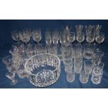 Large quantity of of cut glass glasses , 3 vases and a fruit bowl . (2boxes) Condition good