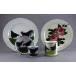 2 Bristol Poultney plates decorated with roses and chickens 22cm and 24cm , a Bristol cup and saucer